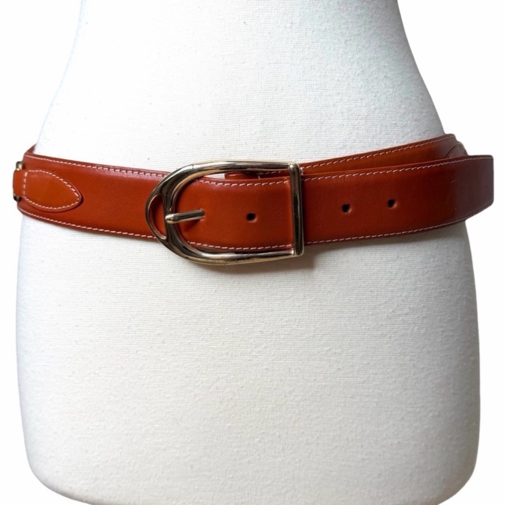 J. McLaughlin Orange Leather Belt with Gold-Tone Buckle